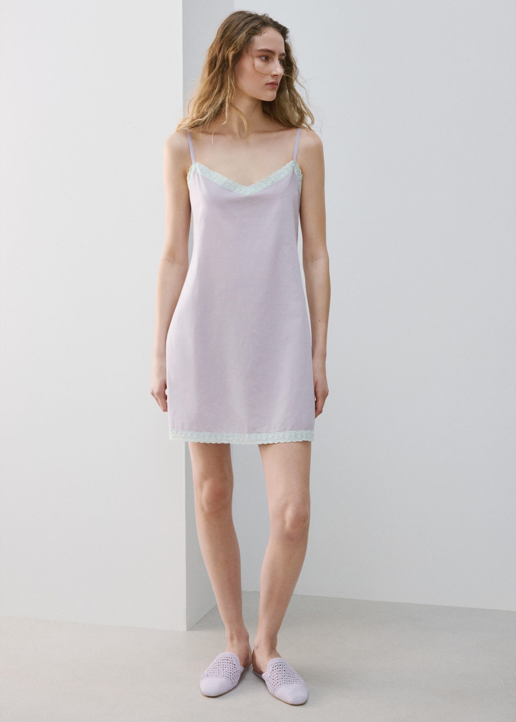 Mango 100% Cotton Short Nightgown In Lilac
