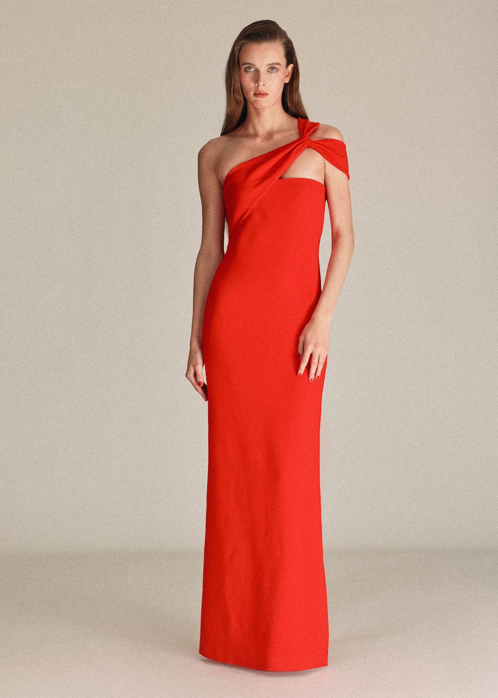 Mango Long Dress With Asymmetrical Neckline In Red