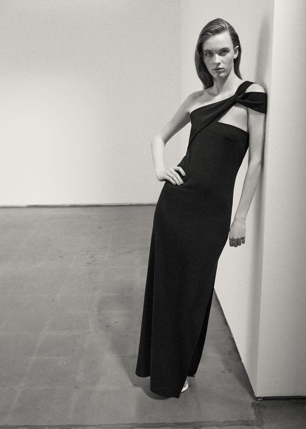 Mango Long Dress With Asymmetrical Neckline In Black