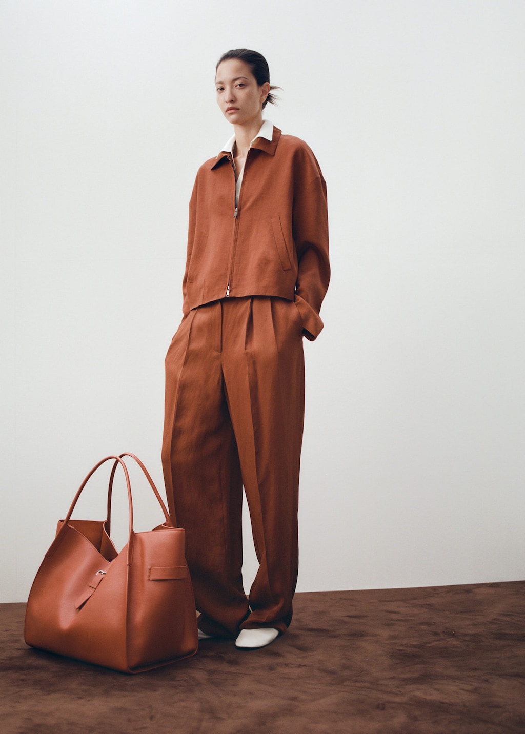 Mango Pantalon Mélange De Lin Pinces Rouge-orangé - Femme - 42 -  In Brown