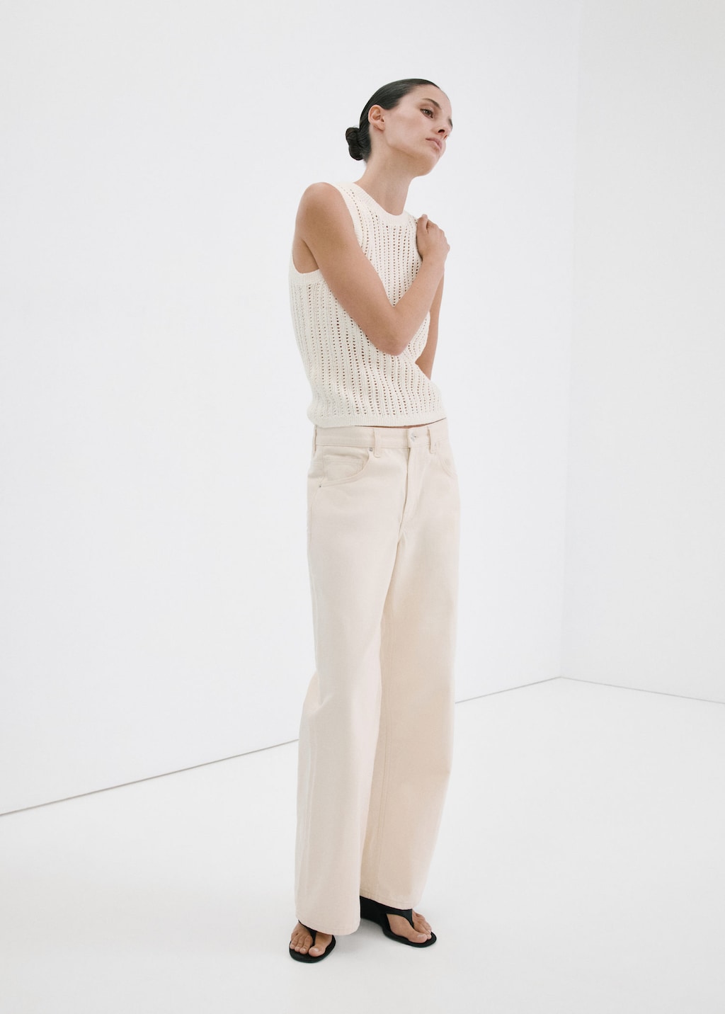 Mango Top Maille Ajourée Écru - Femme - 1xl -  In Neutral