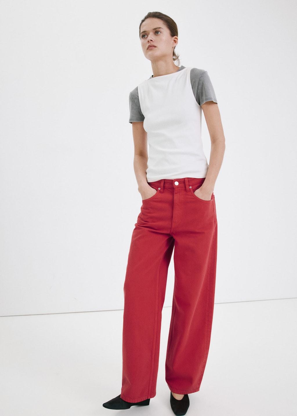 Mango Jean Balloon Crop Rouge - Femme - 42 -  In Red