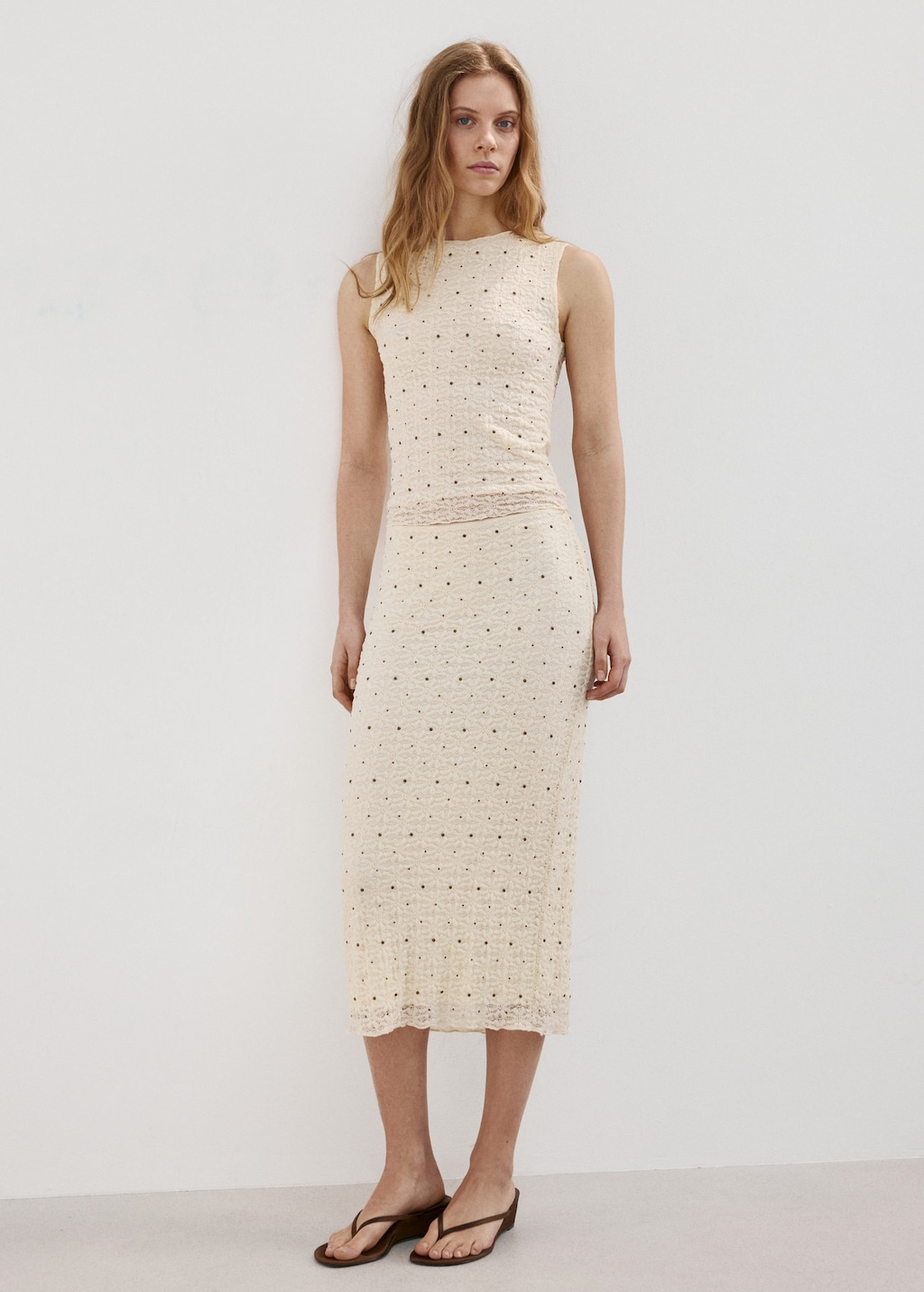 Mango Fitted Top With Studs In Ecru