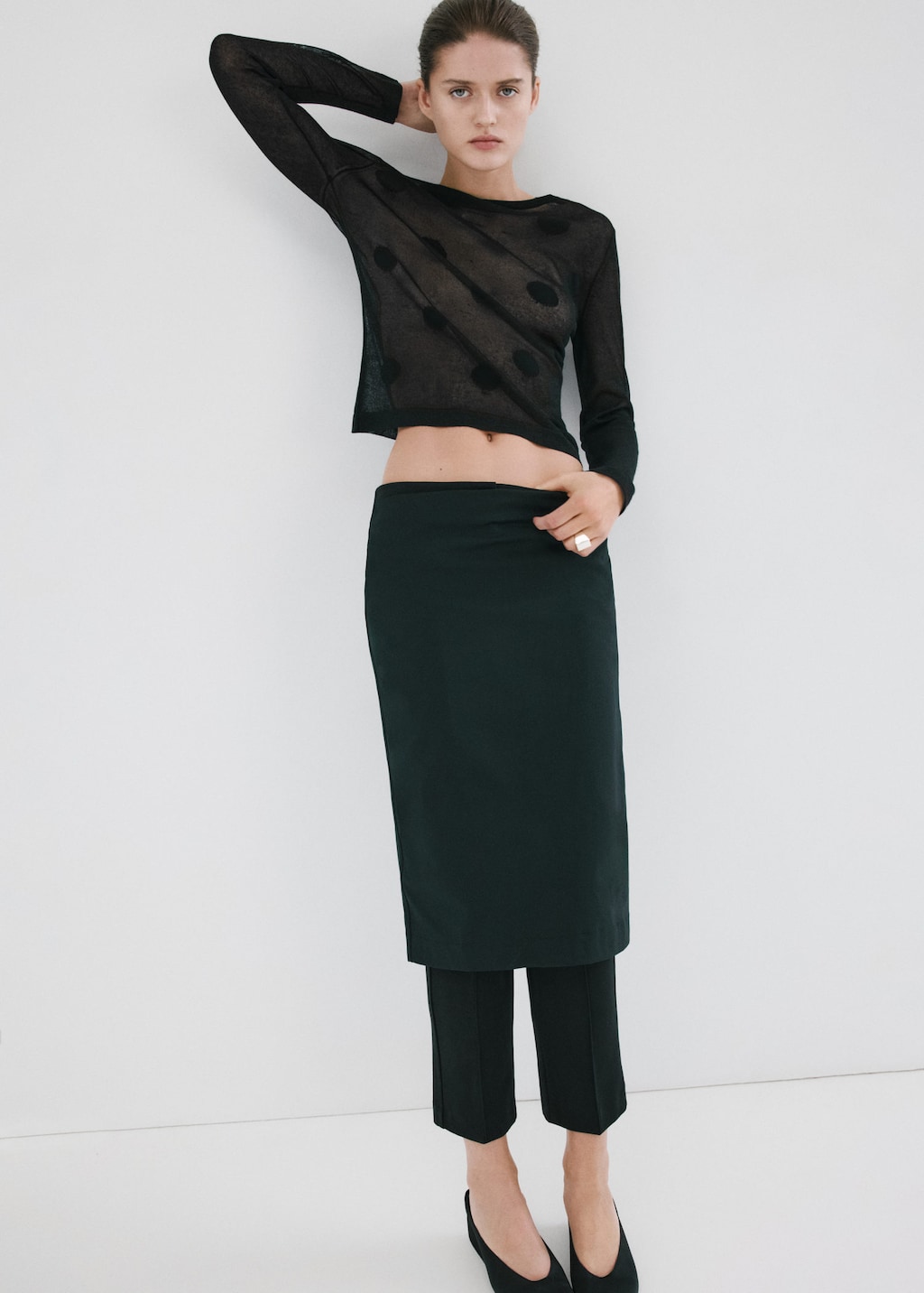 Mango Polka-dot Knitted Sweater In Black