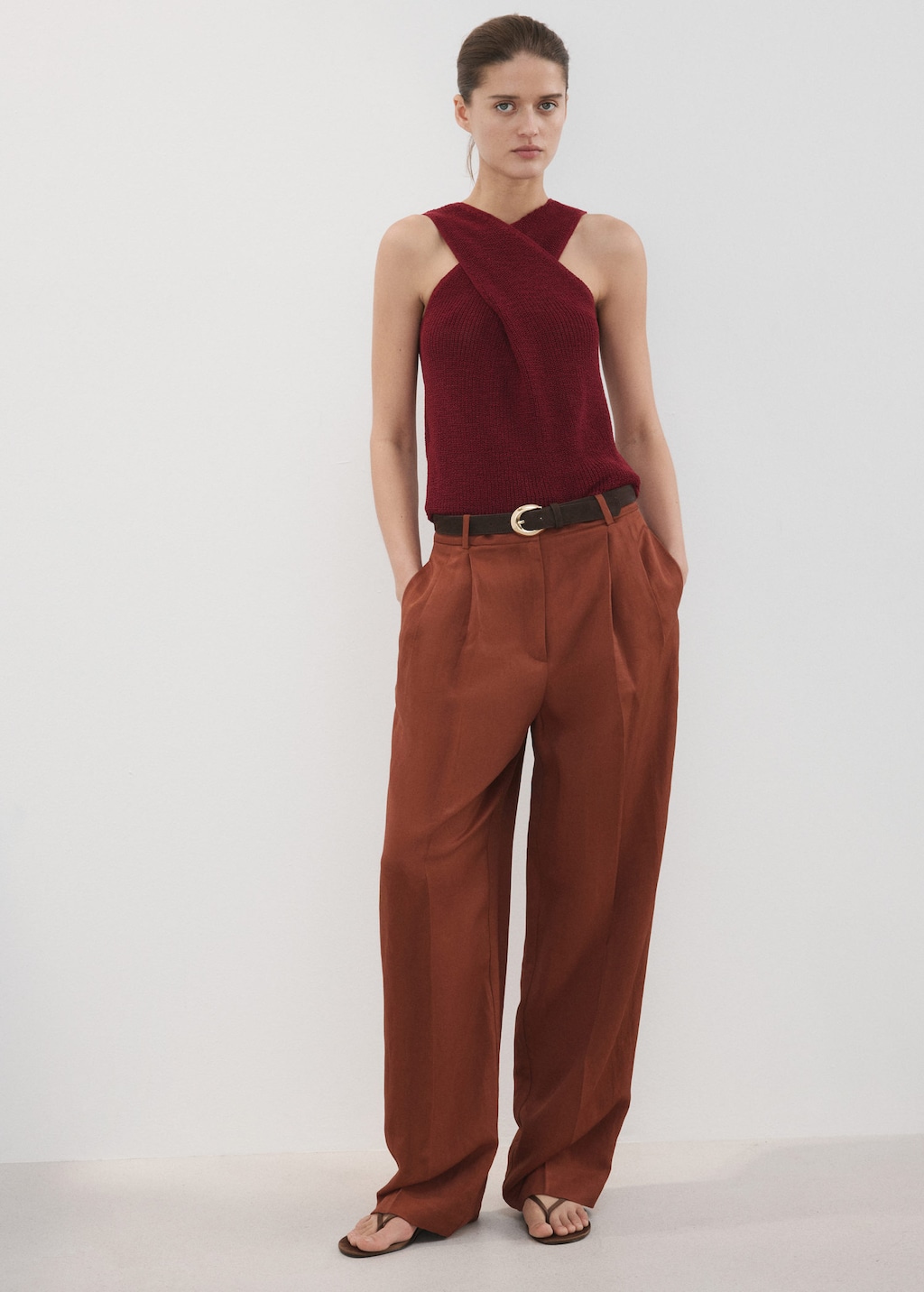 Mango Top Maille Croisé Grenat - Femme - L -  In Red