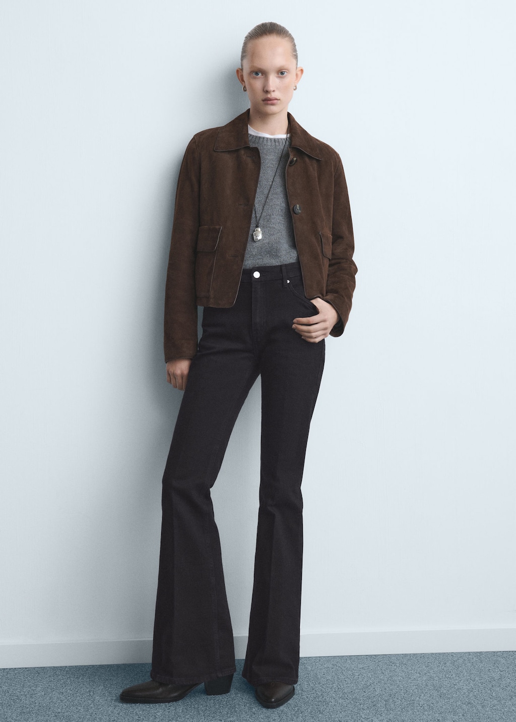 Mango Violet Flared High-rise Jeans In Black