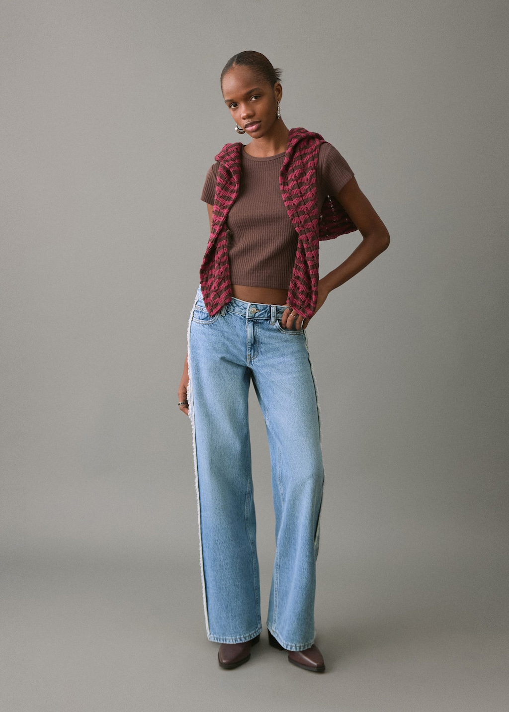 Mango Teen Frayed Low-waist Jeans Medium Blue