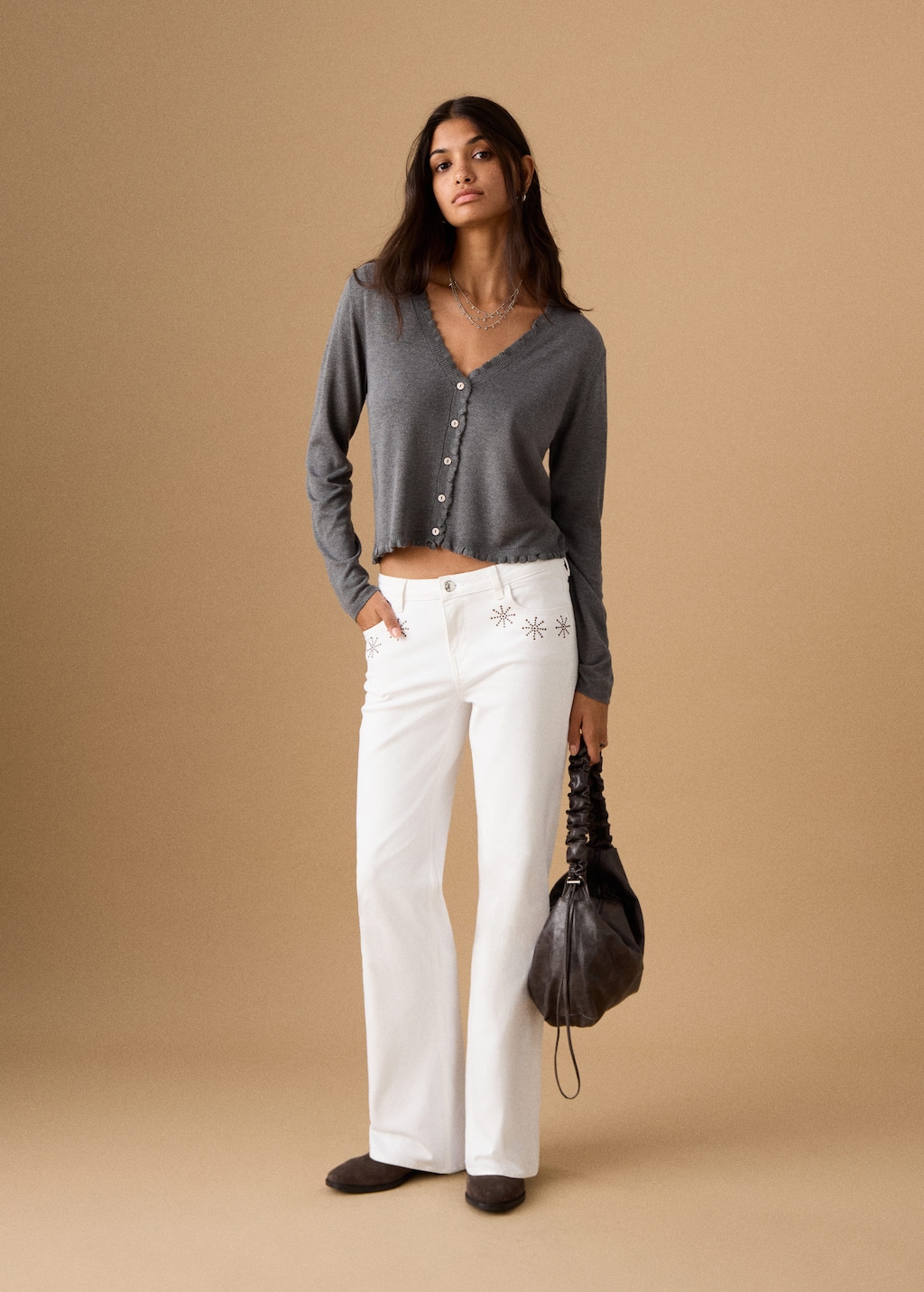 Mango Teen Straight-fit Jeans With Studs Off White