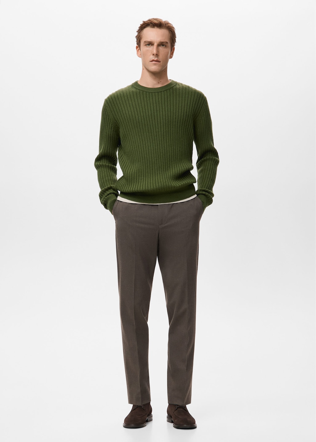 Mango Man Ribbed Wool-blend Sweater Green