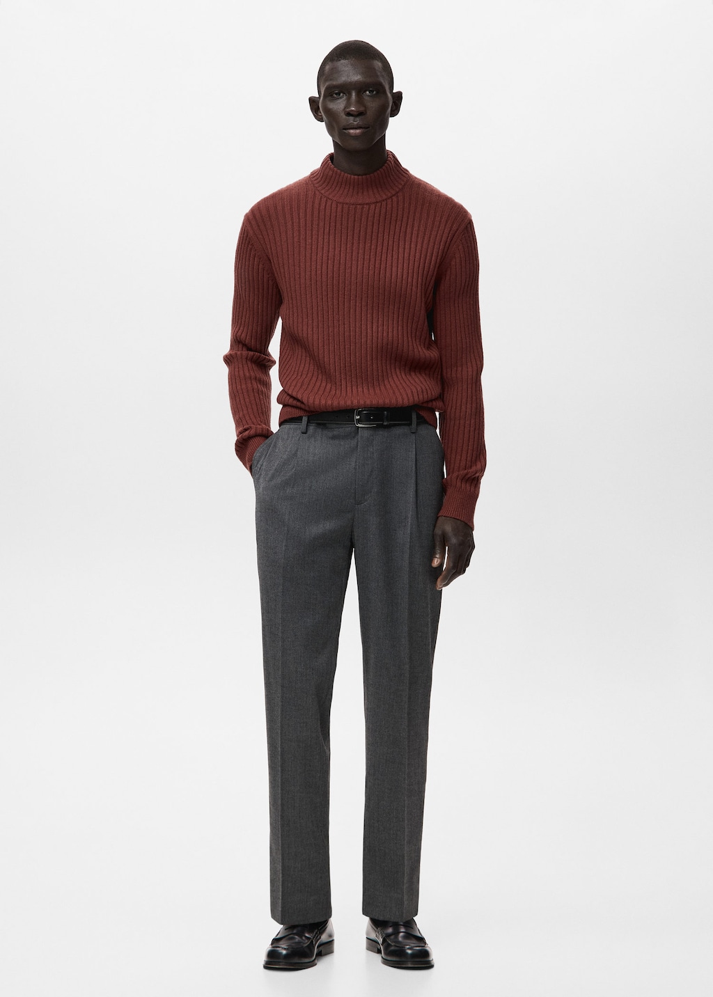 Mango Man Wool-blend Rib-knit Sweater Cherry In Burgundy