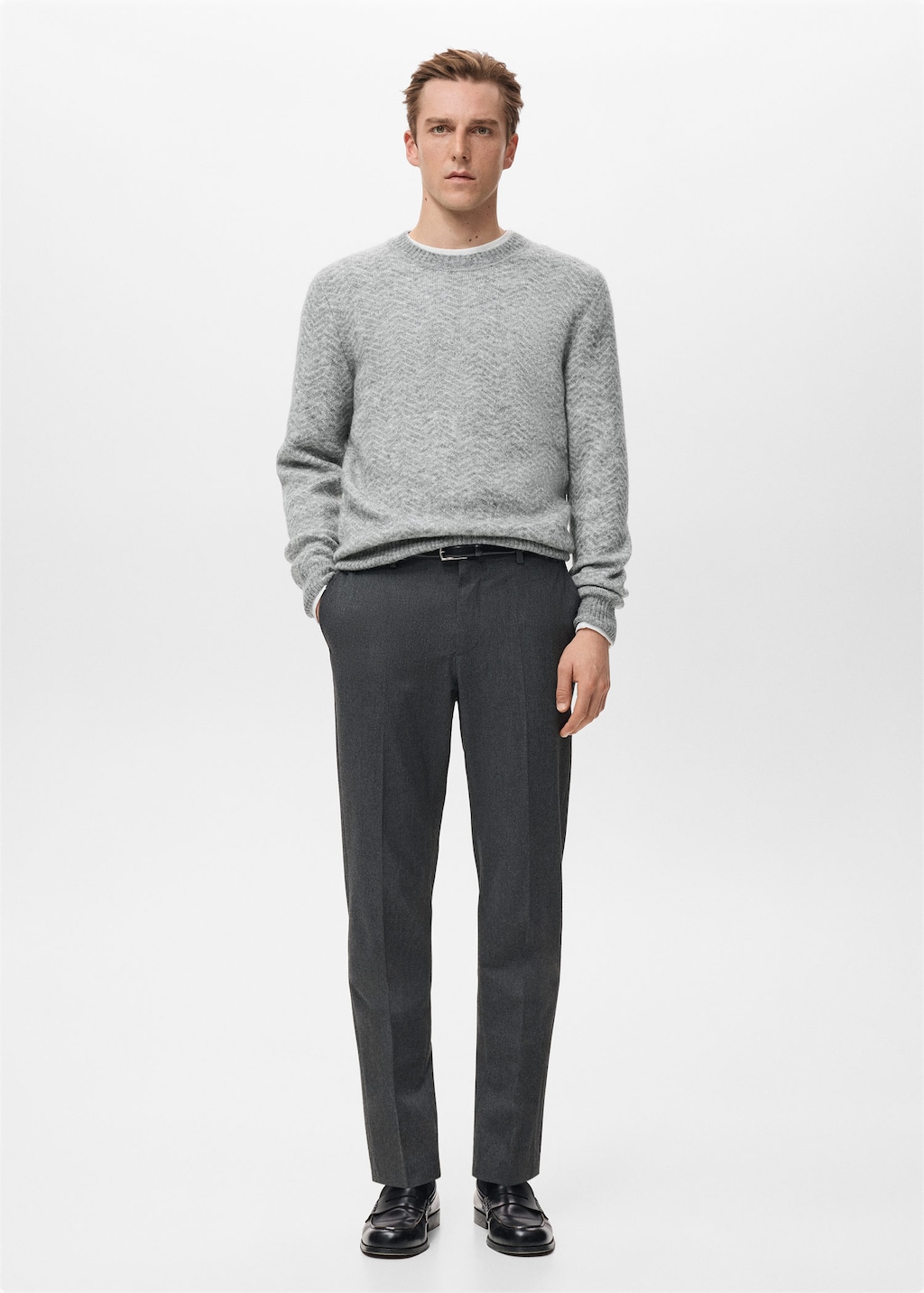 Mango Man Knit Striped Sweater Grey In Gray