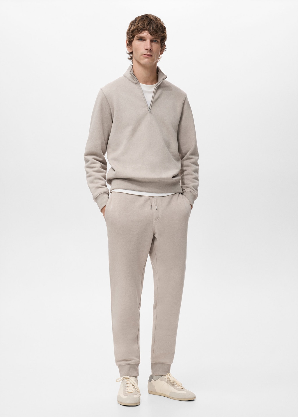Mango Man Regular-fit Cotton Sweatshirt With Zip Sand