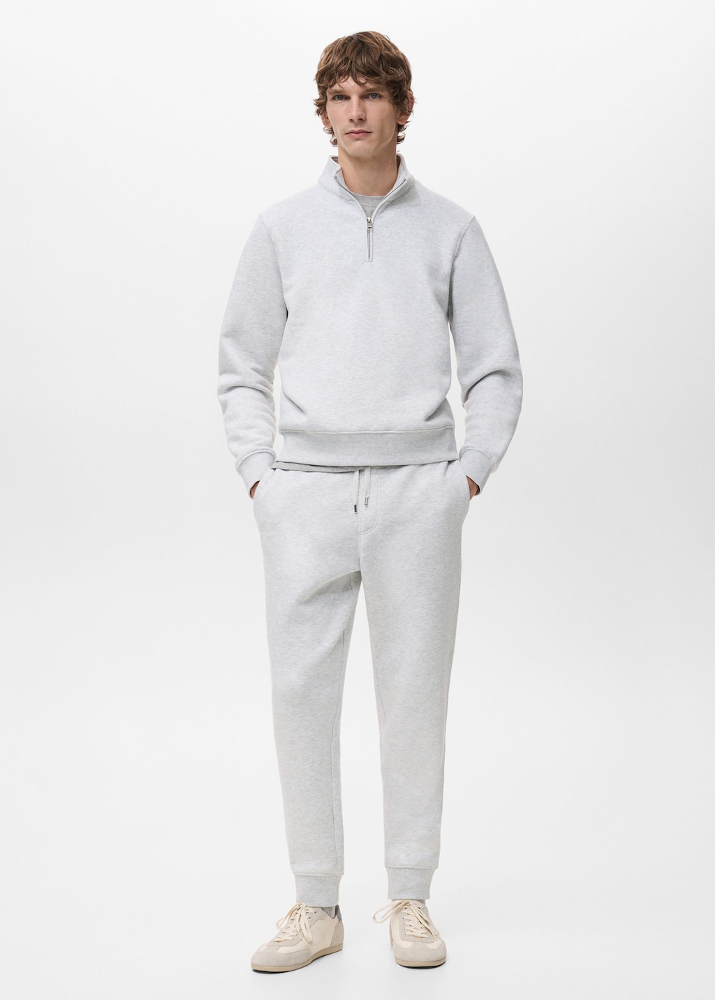 Mango Man Regular-fit Cotton Sweatshirt With Zip Light Heather Grey In Gray