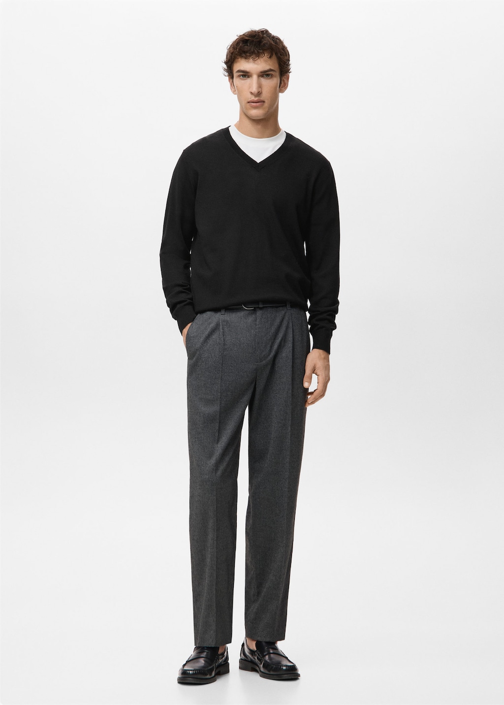 Mango Man 100% Merino Wool V-neck Sweater In Black