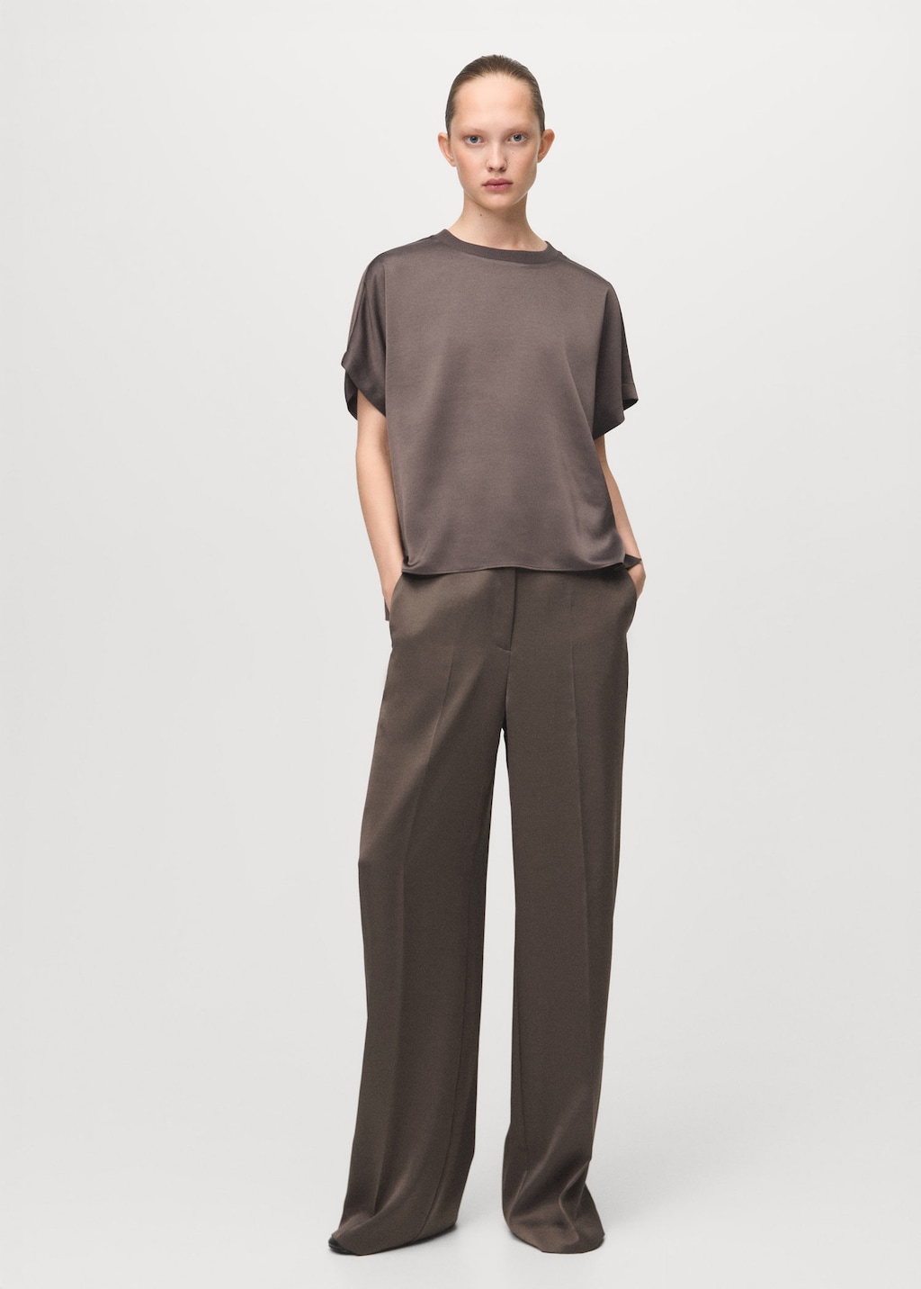 Mango Blouse Crop Satinée Marron Moyen - Femme - L -  In Blue