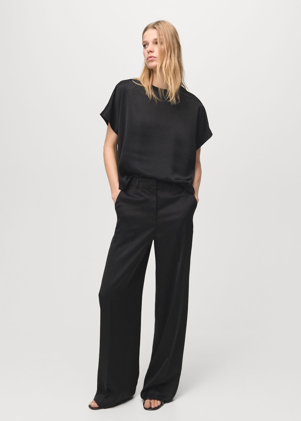 Mango Blouse Crop Satinée Noir - Femme - Xl -  In Blue