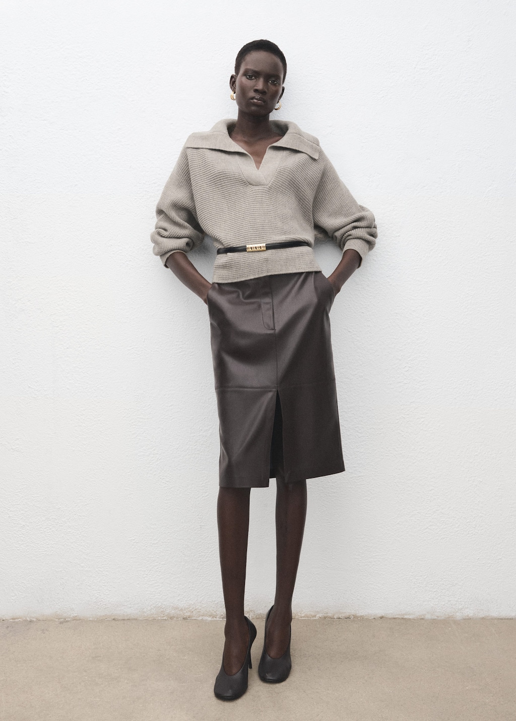 Mango Polo-neck Ribbed Sweater Light/pastel Grey In Gray