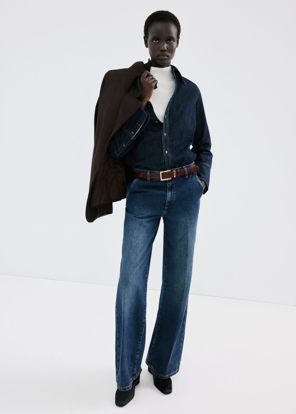 Mango Wide Leg Mid-rise Jeans Dark Blue