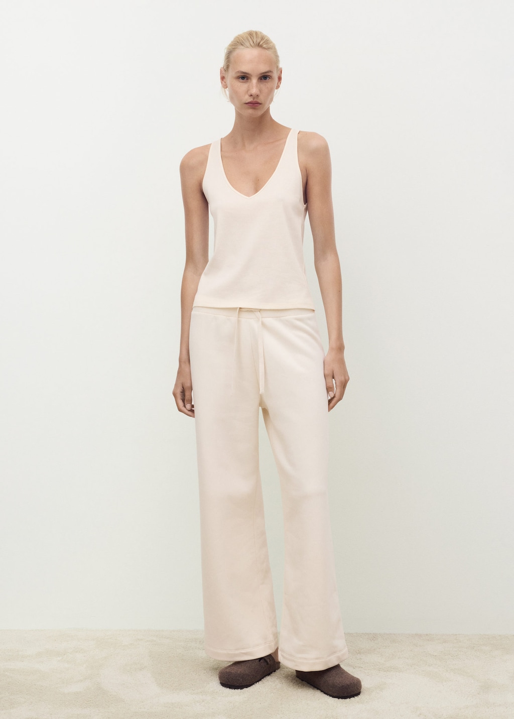 Mango Cotton V-neck Tank Top Vanilla In White