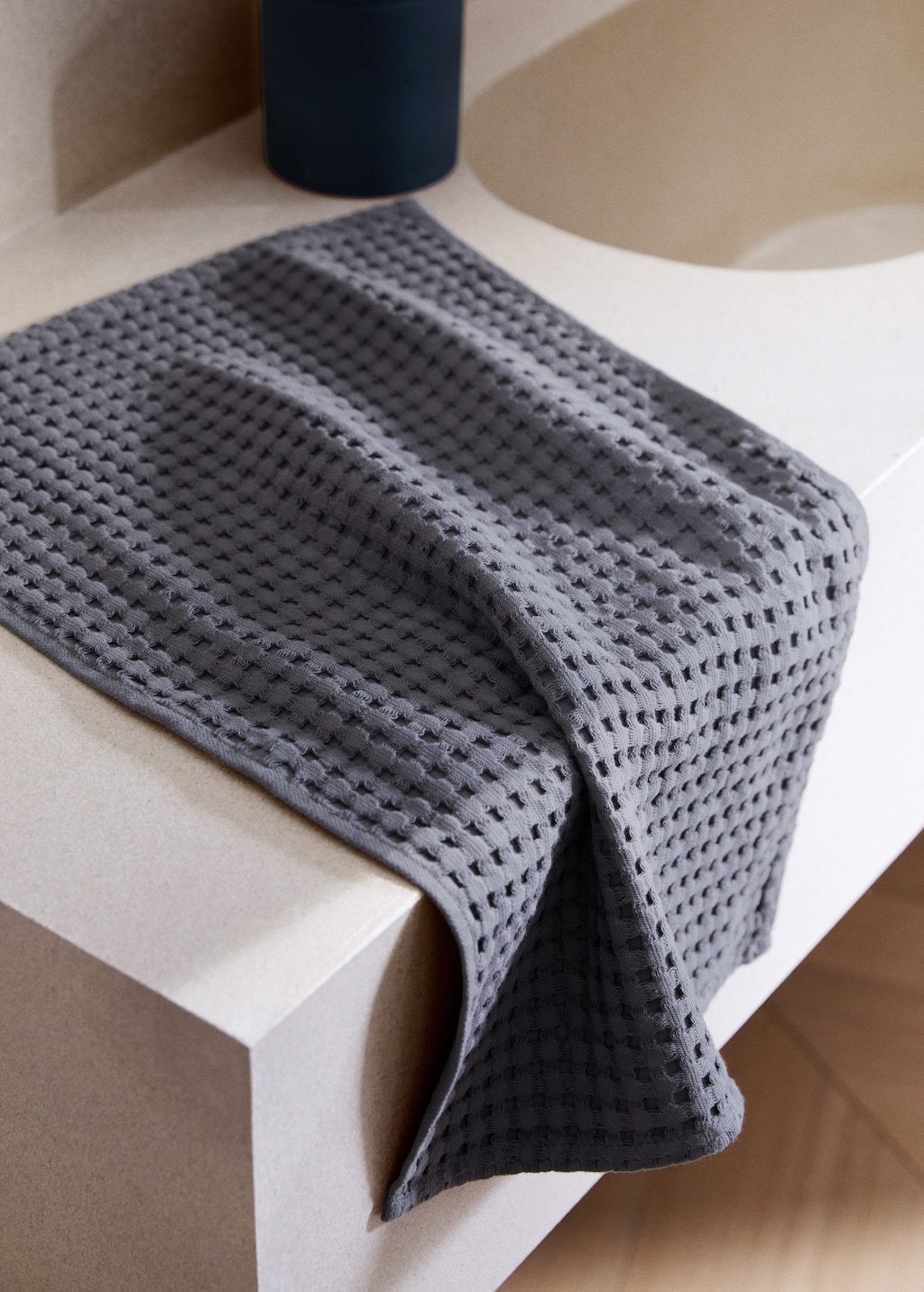 Mango Cotton Waffle Hand Towel Dark Grey In Black
