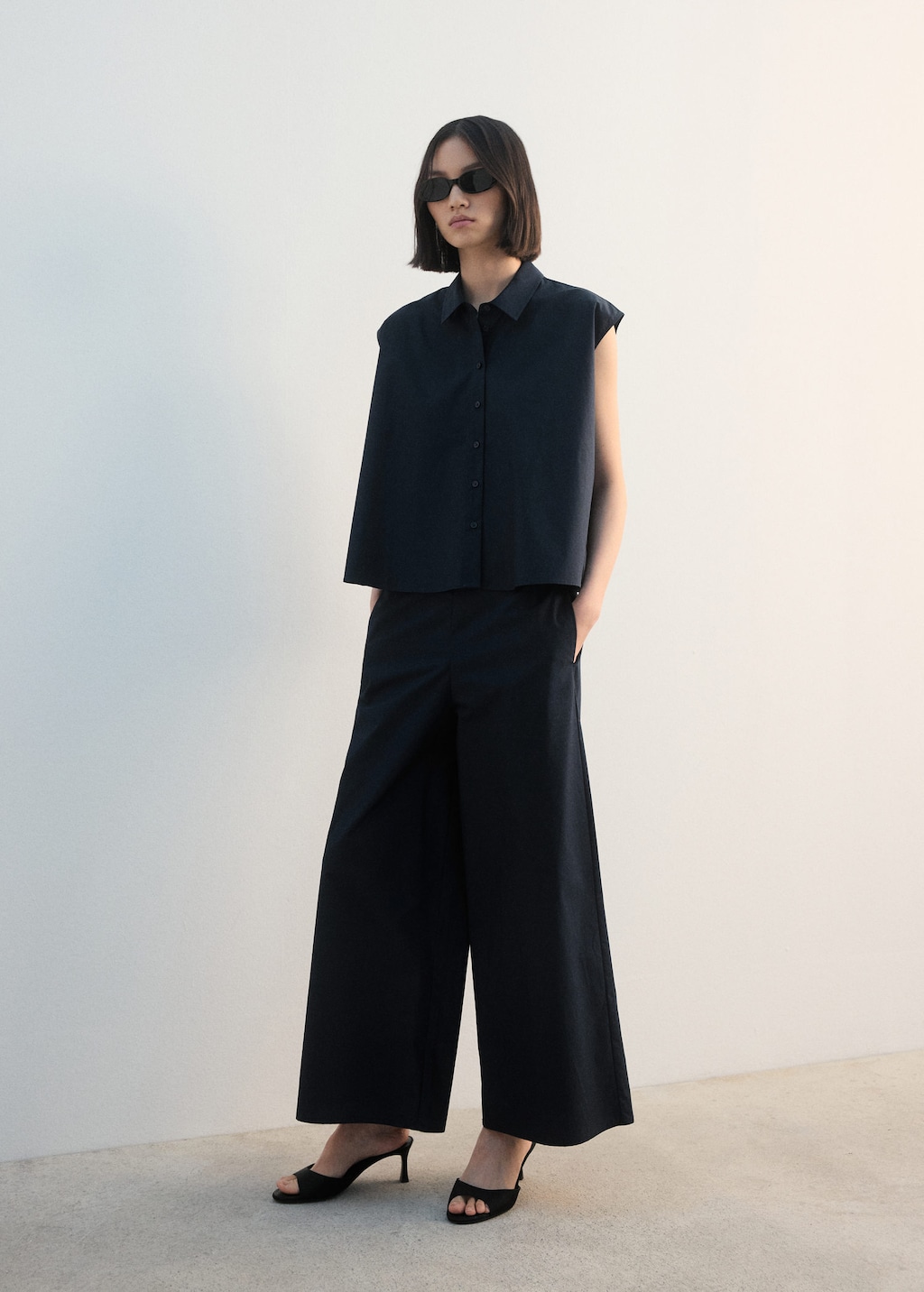 Mango Straight-fit Trousers With Elastic Waist Navy In Blue