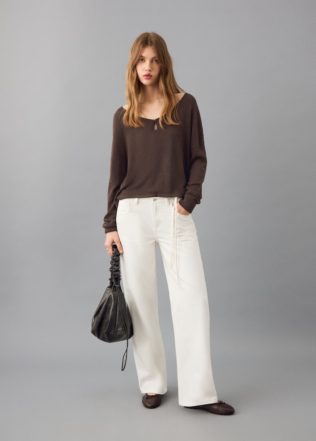 Mango Teen Cut-out Knitted Sweater Brown