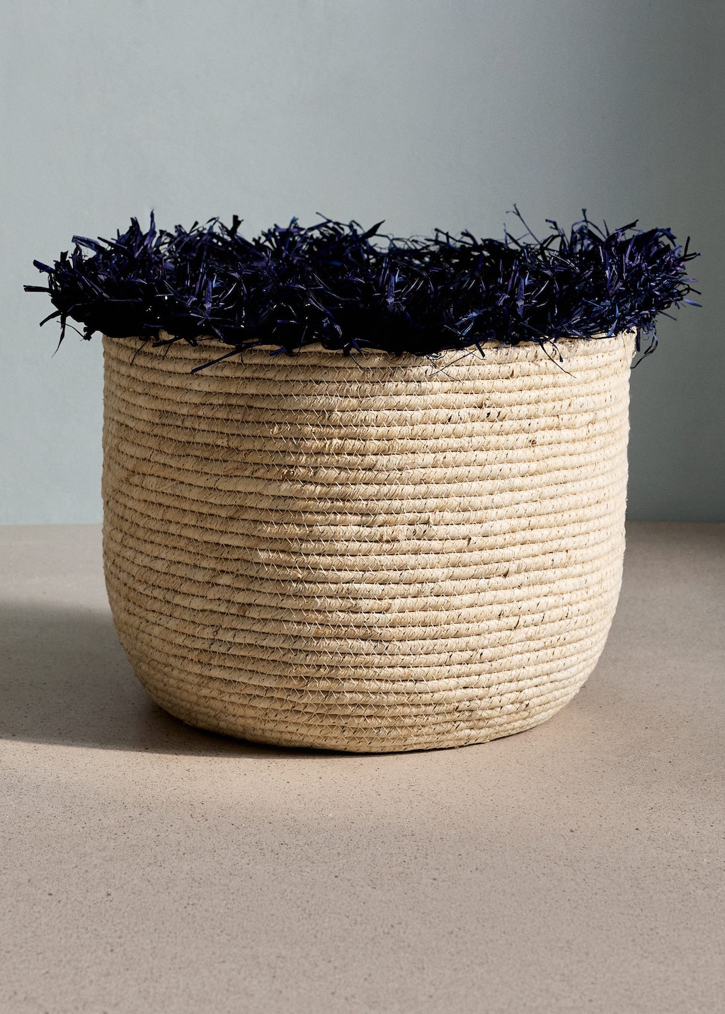 Mango Large Basket With Fringe Detail Indigo Blue In Neutral