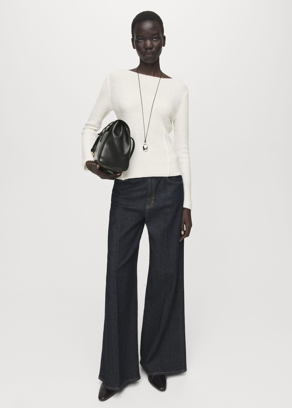 Mango Knitted Sweater With Seams Ecru In White