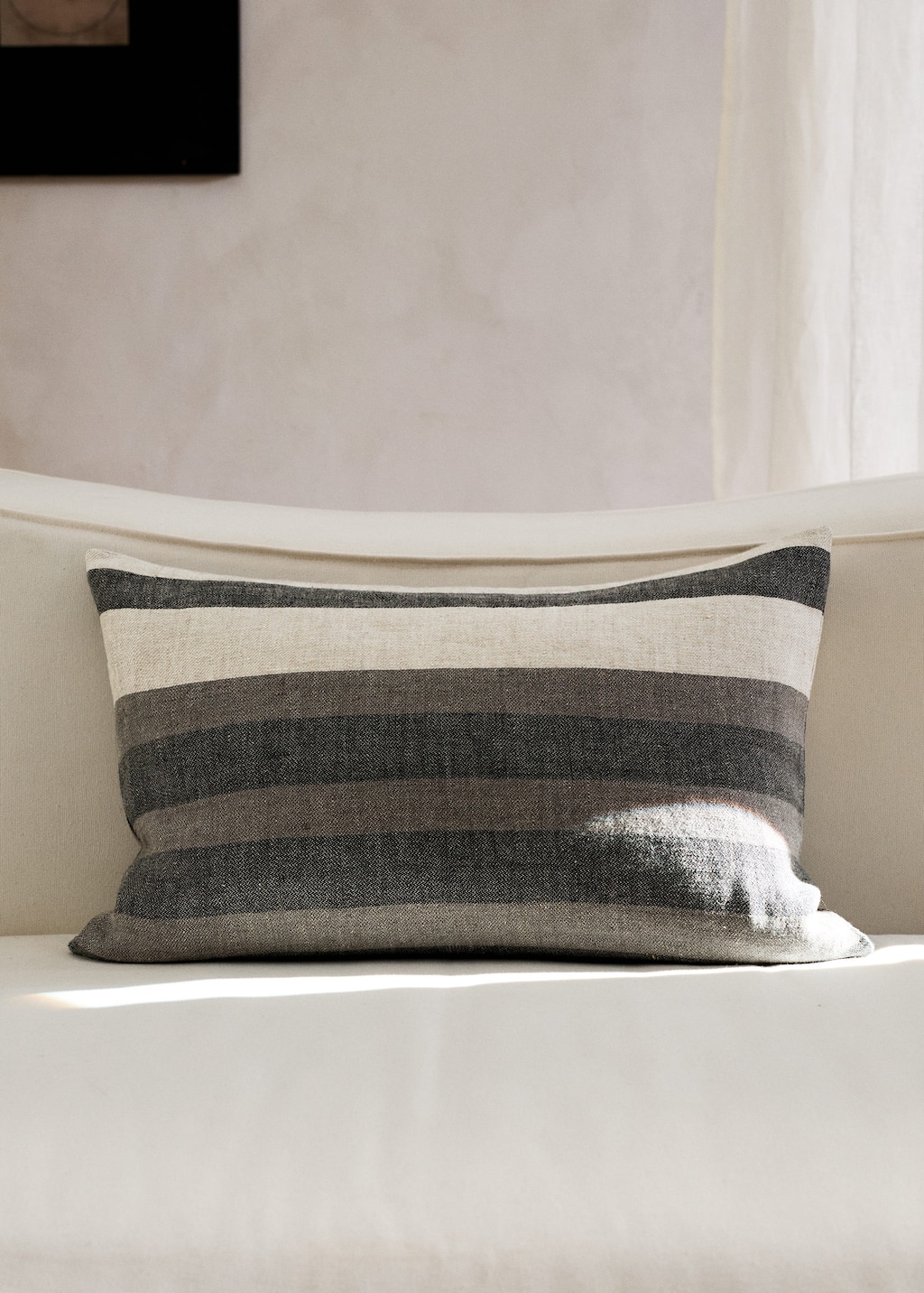 Mango Linen Striped Cushion Cover 40x90 Cm Light/pastel Brown In Gray