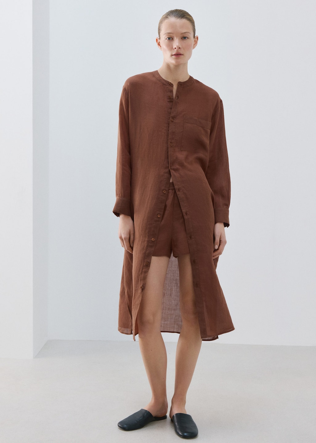 Mango Ramie Nightdress Brown