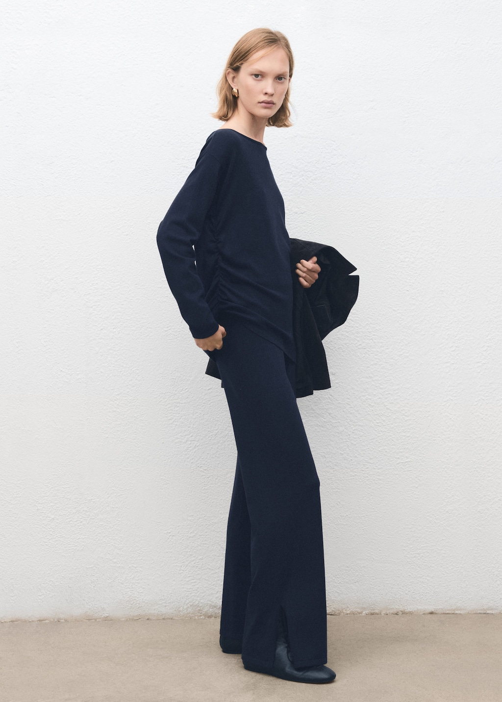 Mango Boat-neck Knitted Sweater Dark Navy In Blue