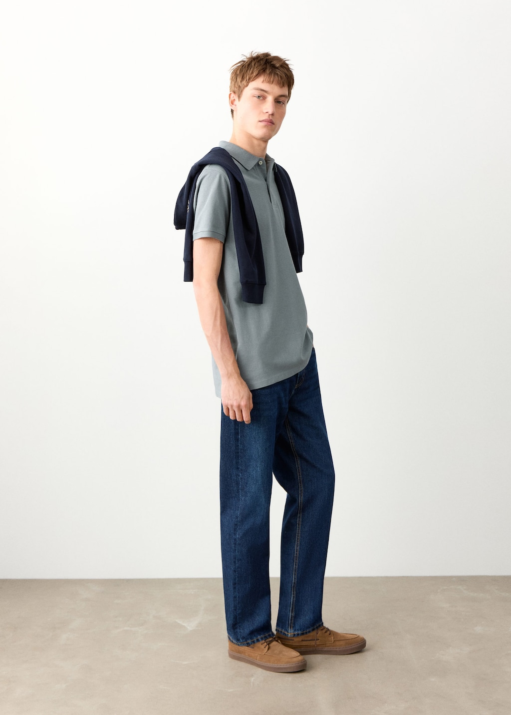 Mango Short-sleeved Cotton Polo Shirt Blue In Gray