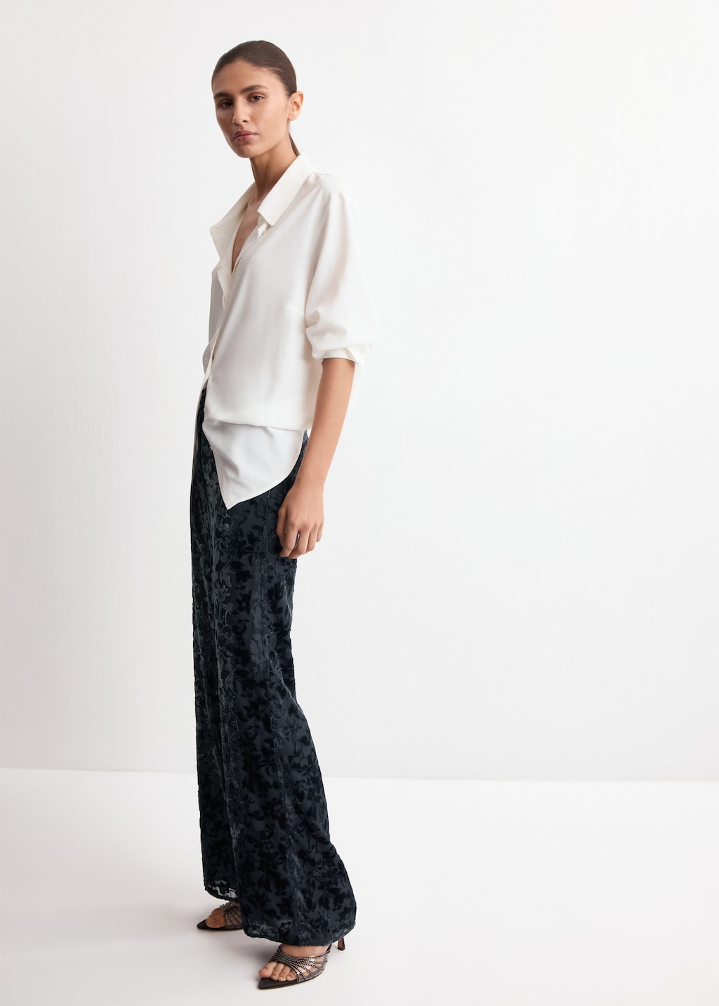 Mango Devoré Straight-leg Trousers Night Blue In White