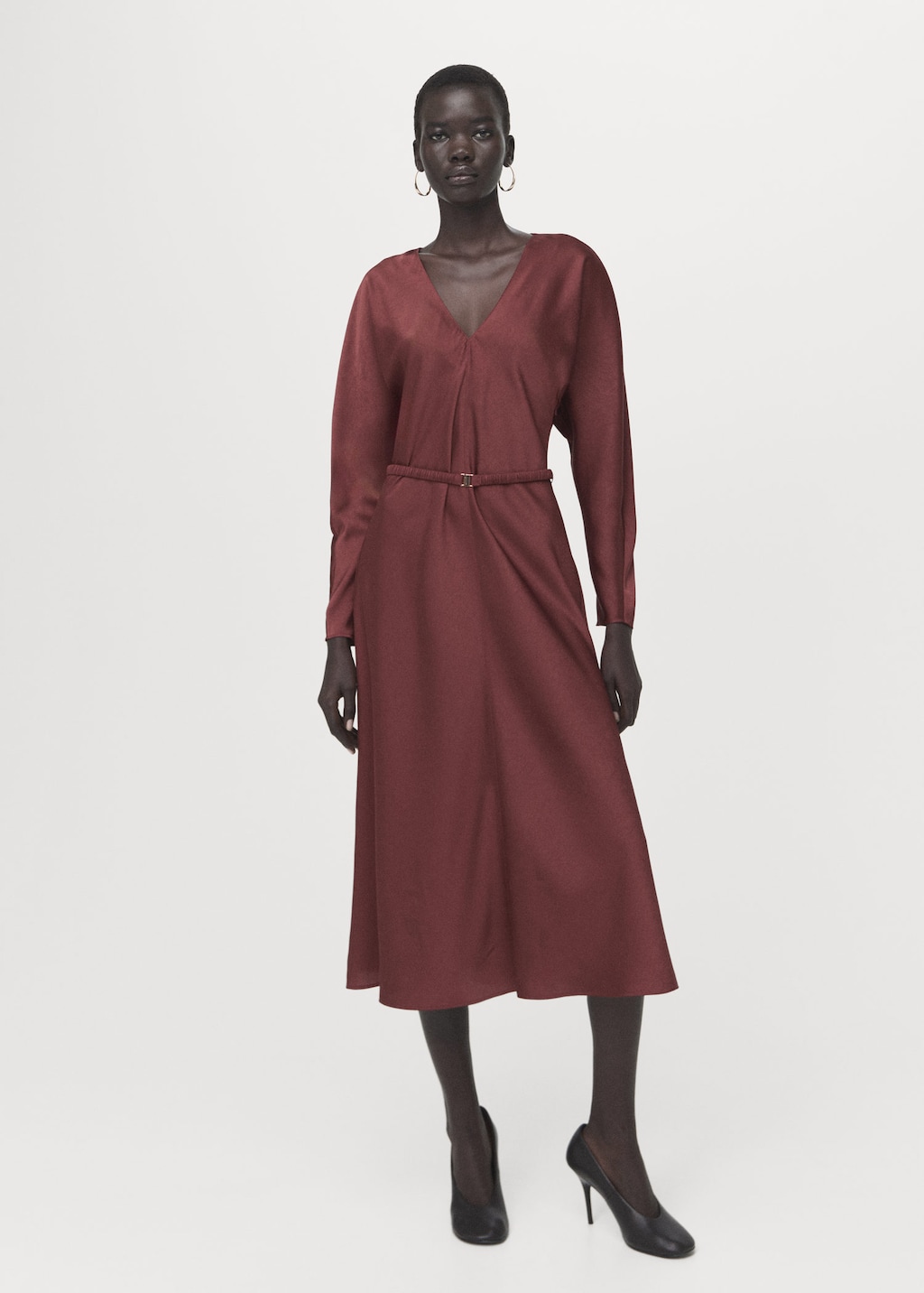Belted V-neck dress maroon – Woman – 6 – MANGO