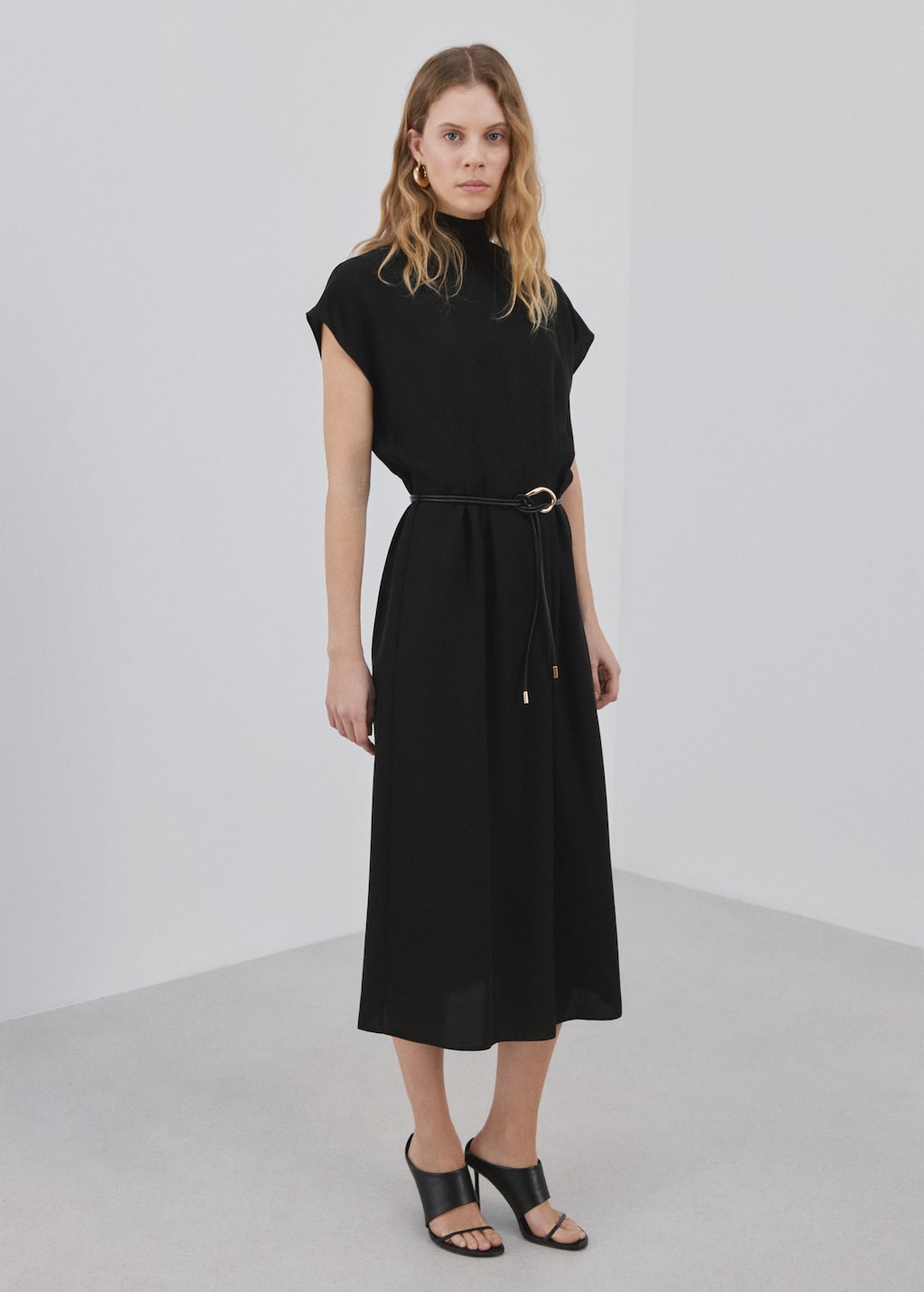 Mango Lyocell Dress With Belt Black