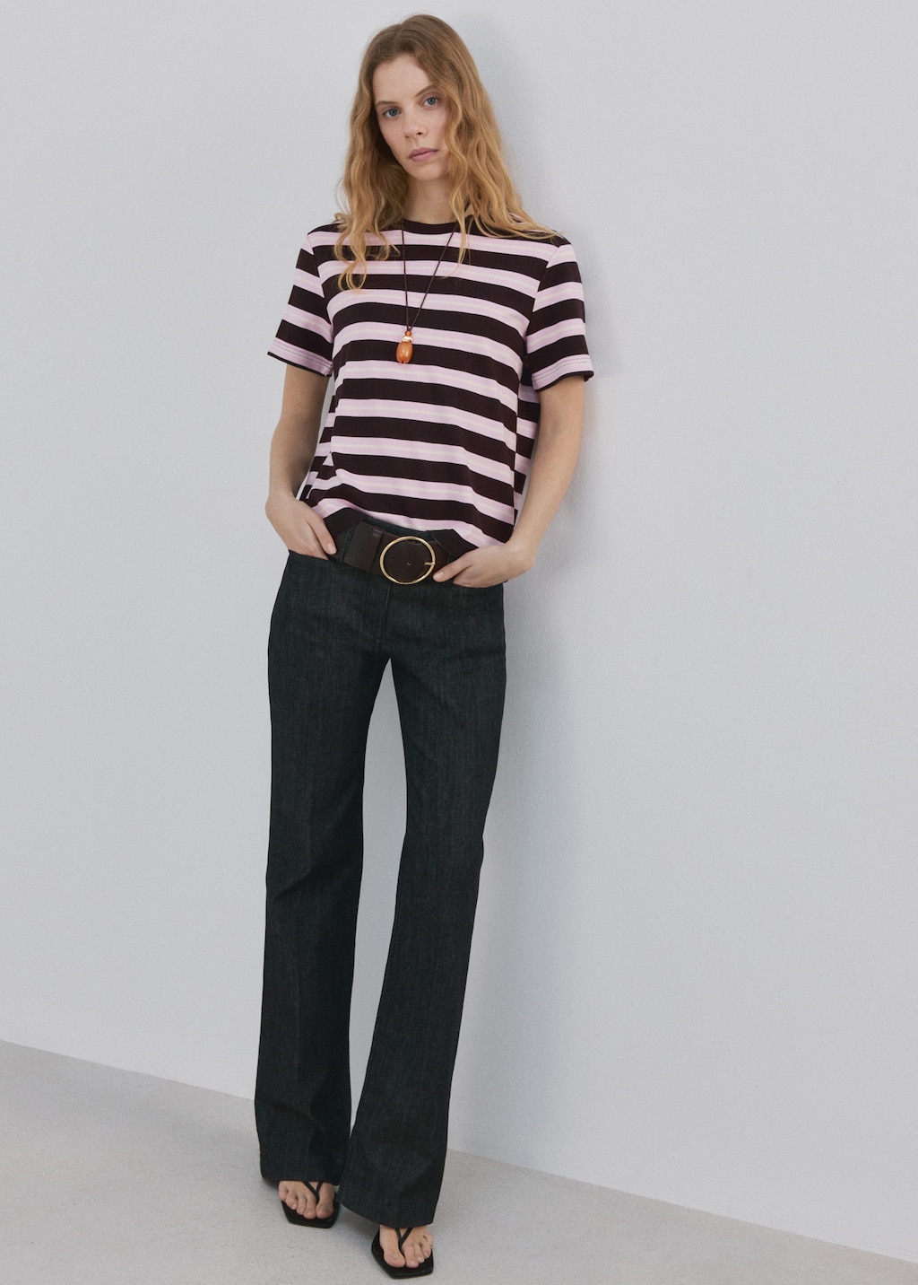 Mango Striped Short-sleeved T-shirt Brown