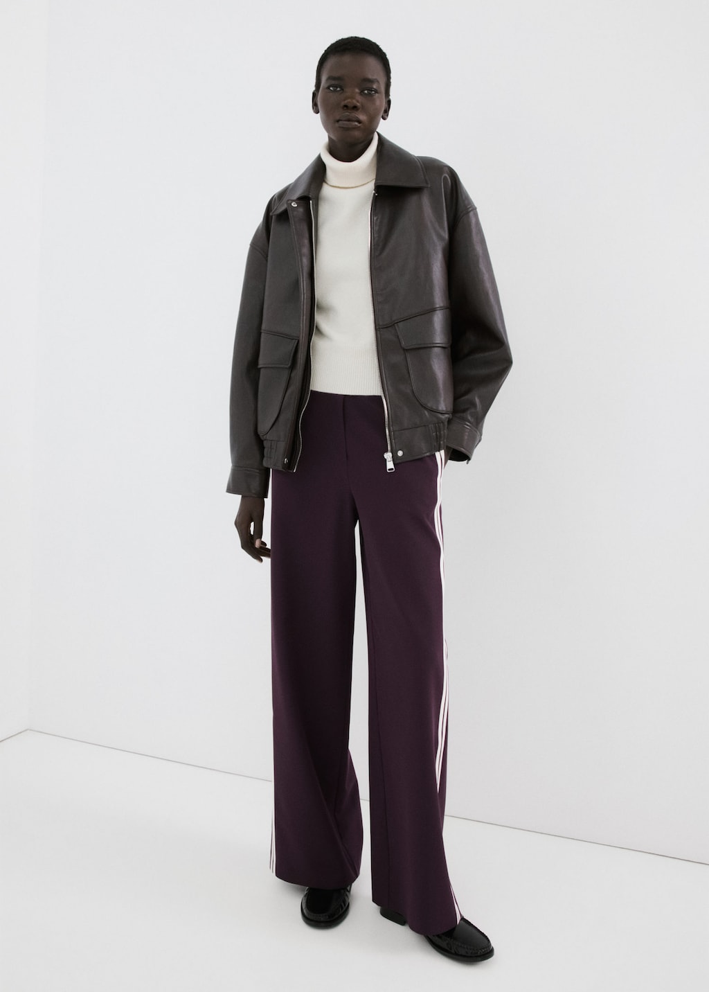 Mango Combined Striped Trousers Wine In Multi