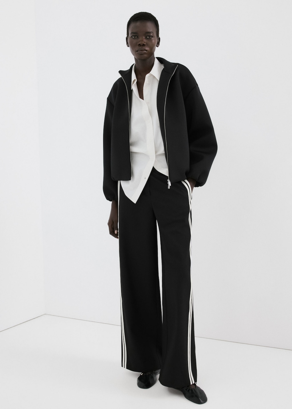 Mango Combined Striped Trousers Black In Multi