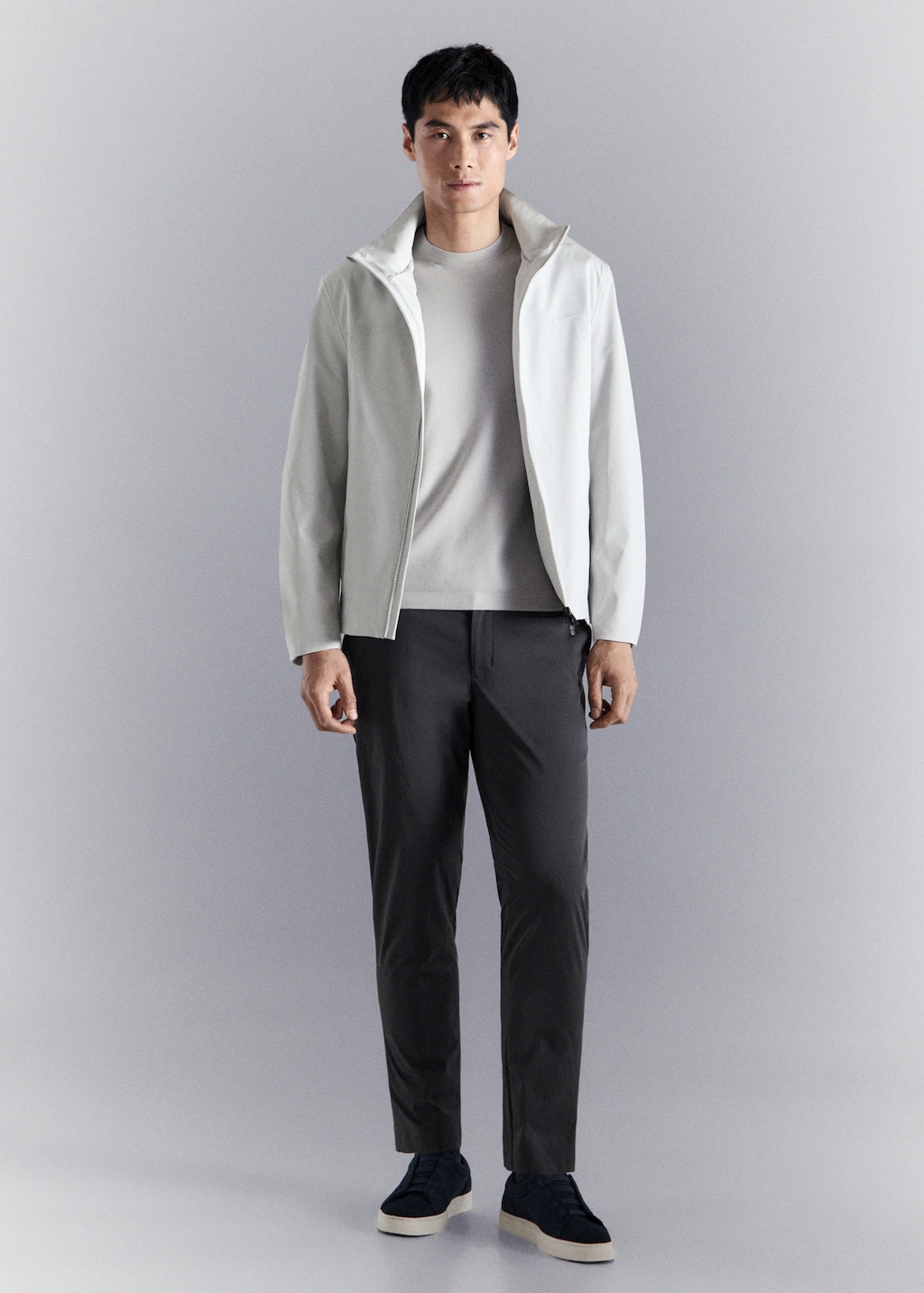 Mango Water-repellent Bomber Jacket With Detachable Hood Ice Grey In Gray