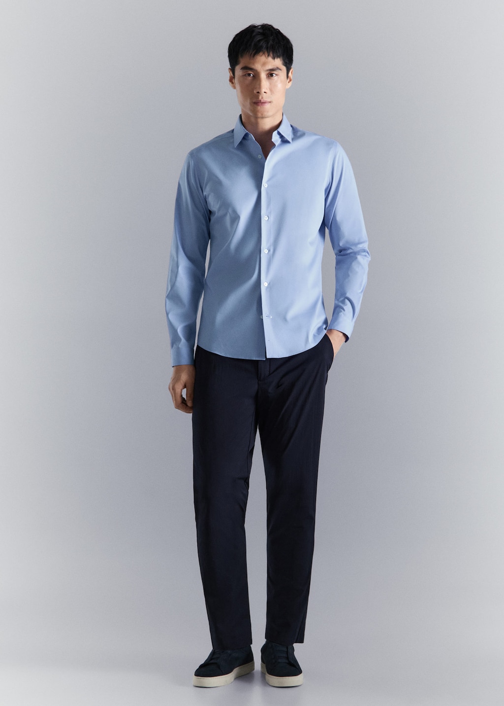 Mango Comfort Stretch Non-iron Cotton Shirt In China Blue