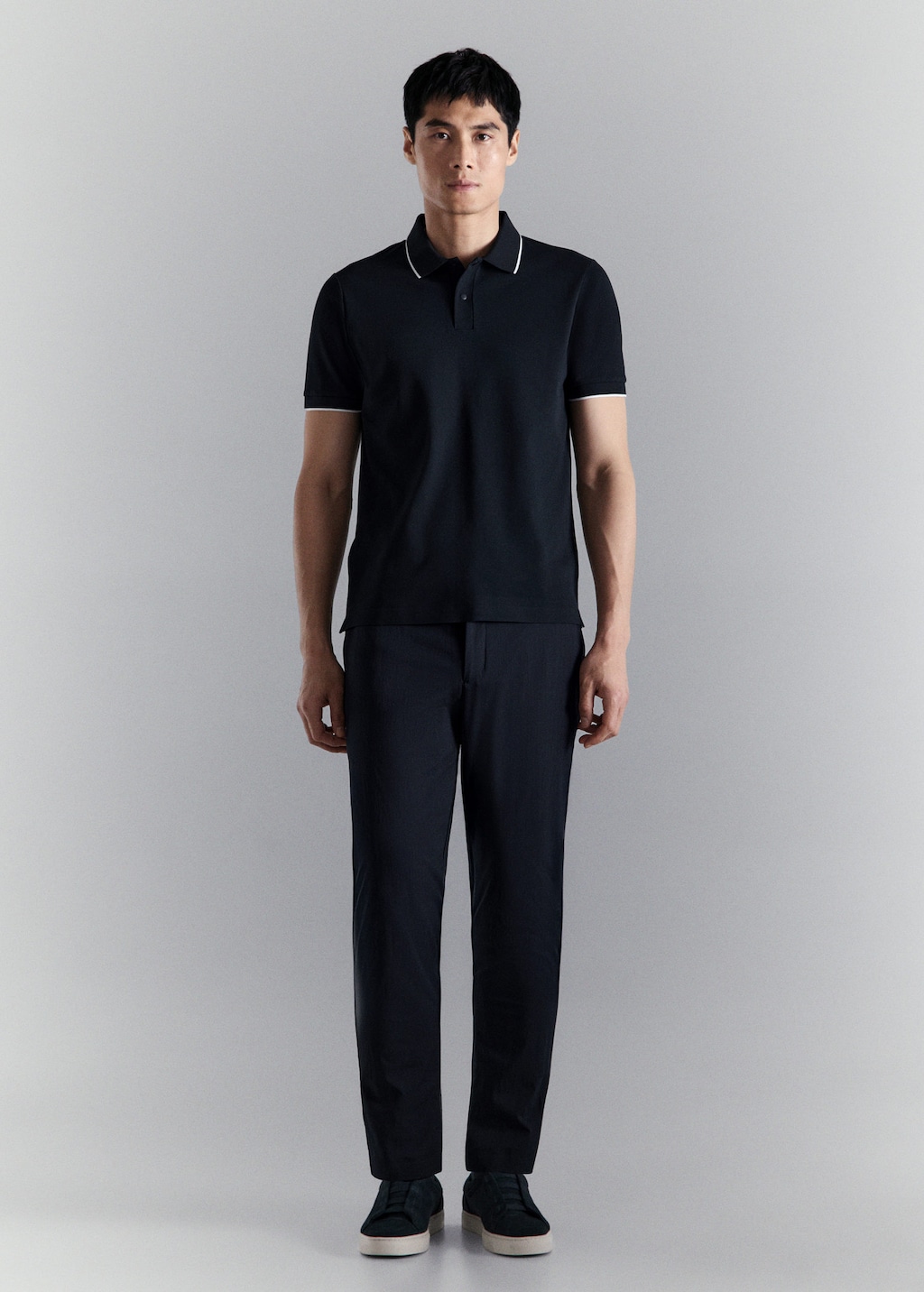 Mango Comfort Stretch Piqué Polo Navy In Blue