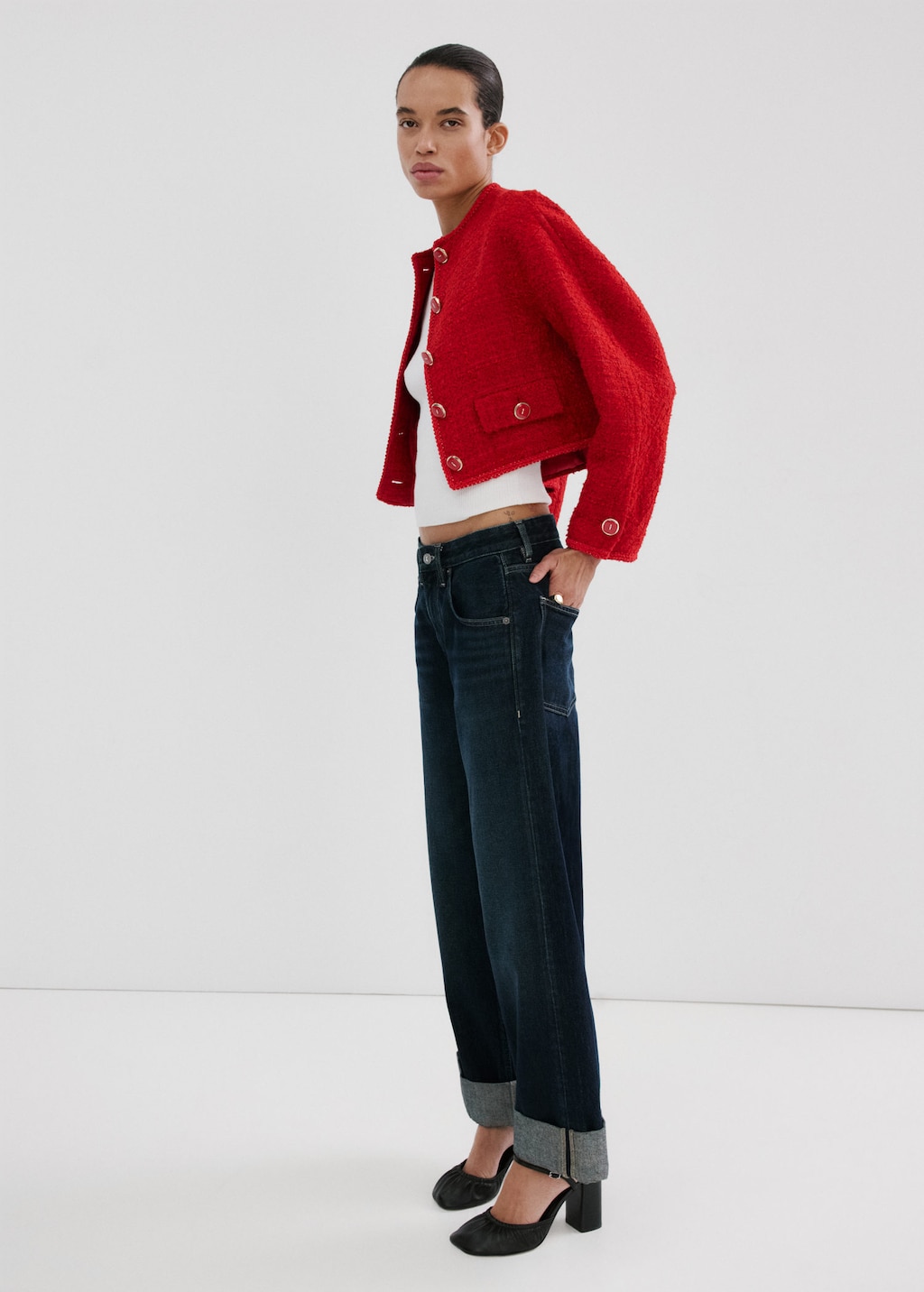 Mango Tweed Jacket With Jewel Buttons Red In Multi