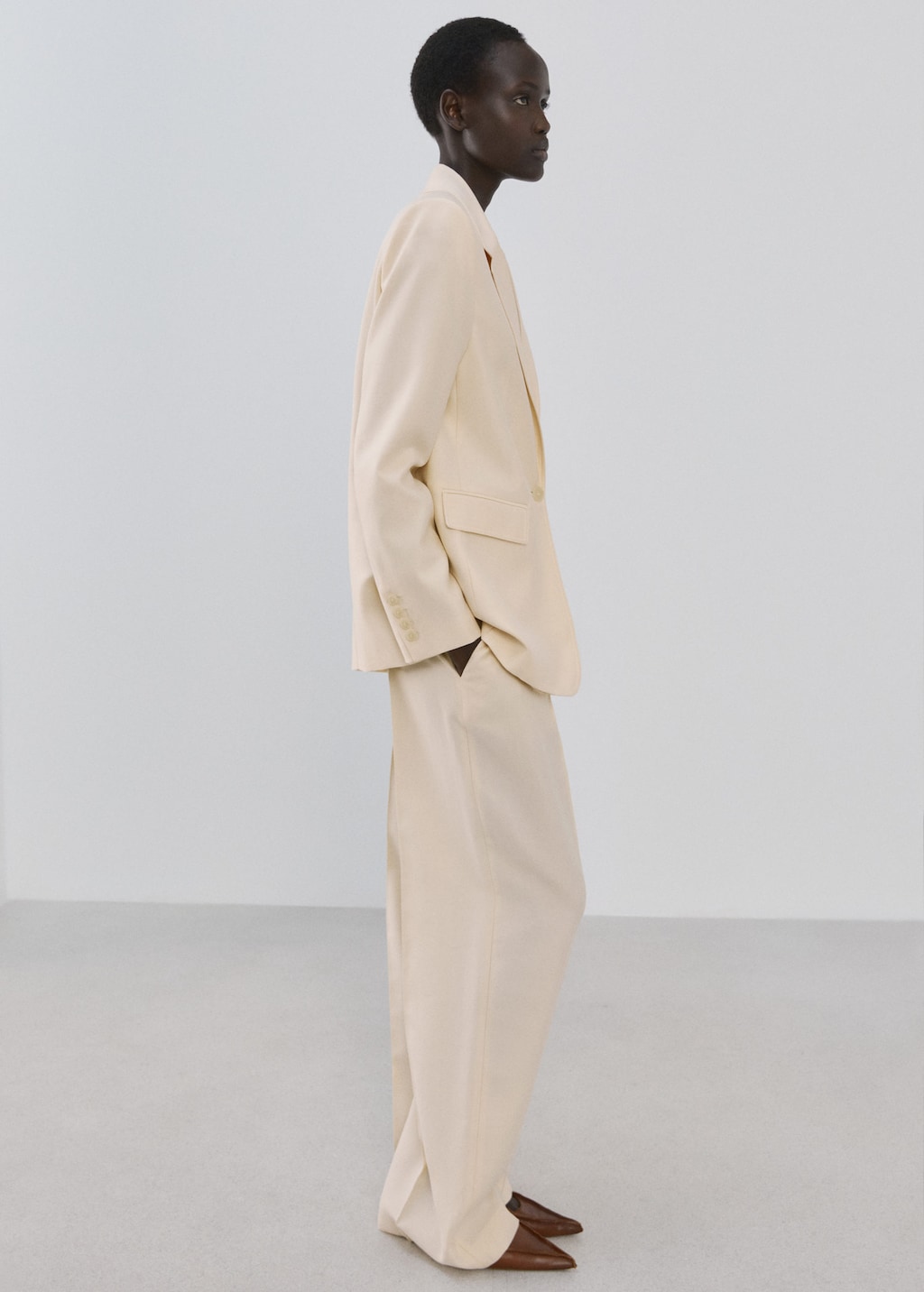 Mango Pantalon Lyocell Taille Basse Écru - Femme - 40 -  In Neutral