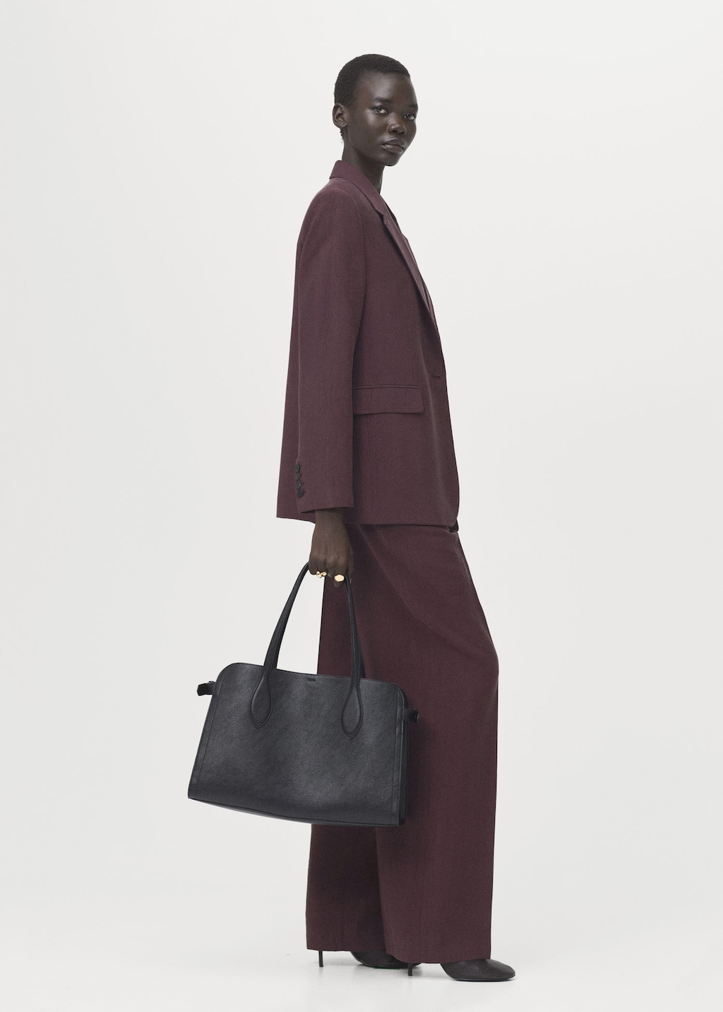 Mango Low-rise Lyocell Trousers Purple In Burgundy