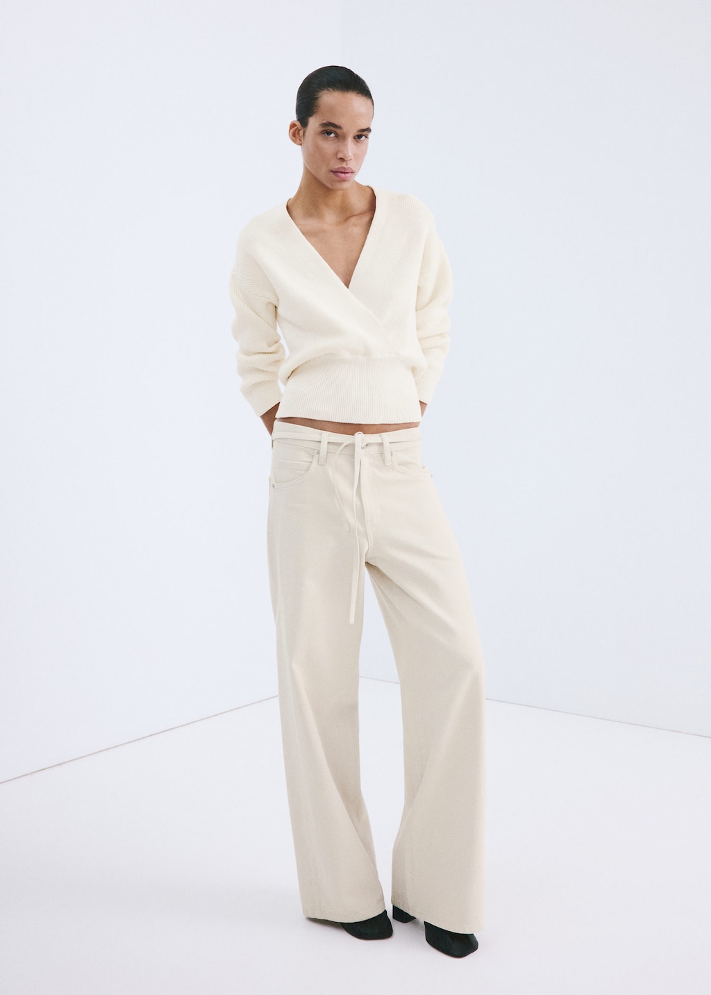 Mango Wide-leg Jeans With Drawstring Light/pastel Grey In Neutral