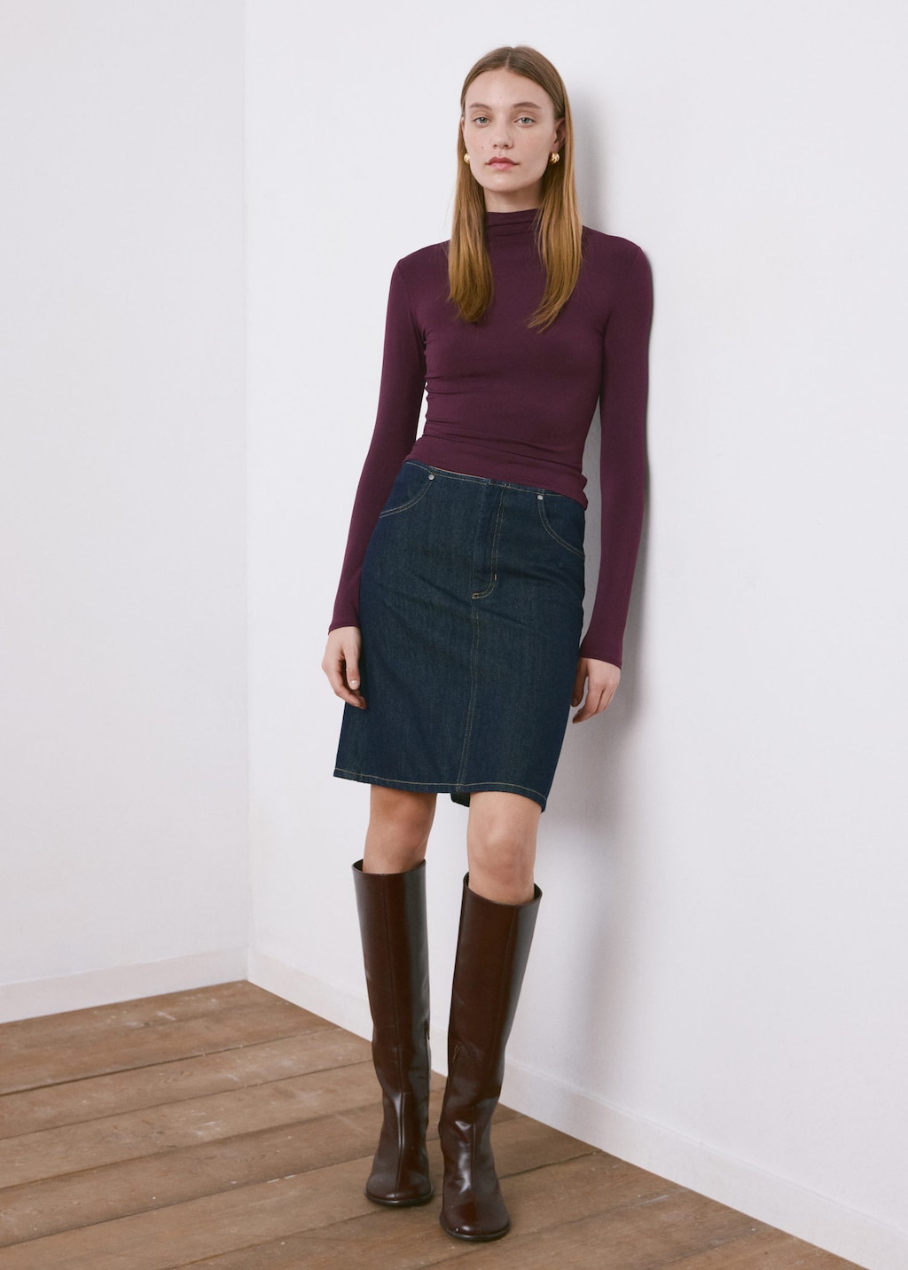 Mango T-shirt Manches Longues Col Montant Bordeaux - Femme - L -  In Burgundy