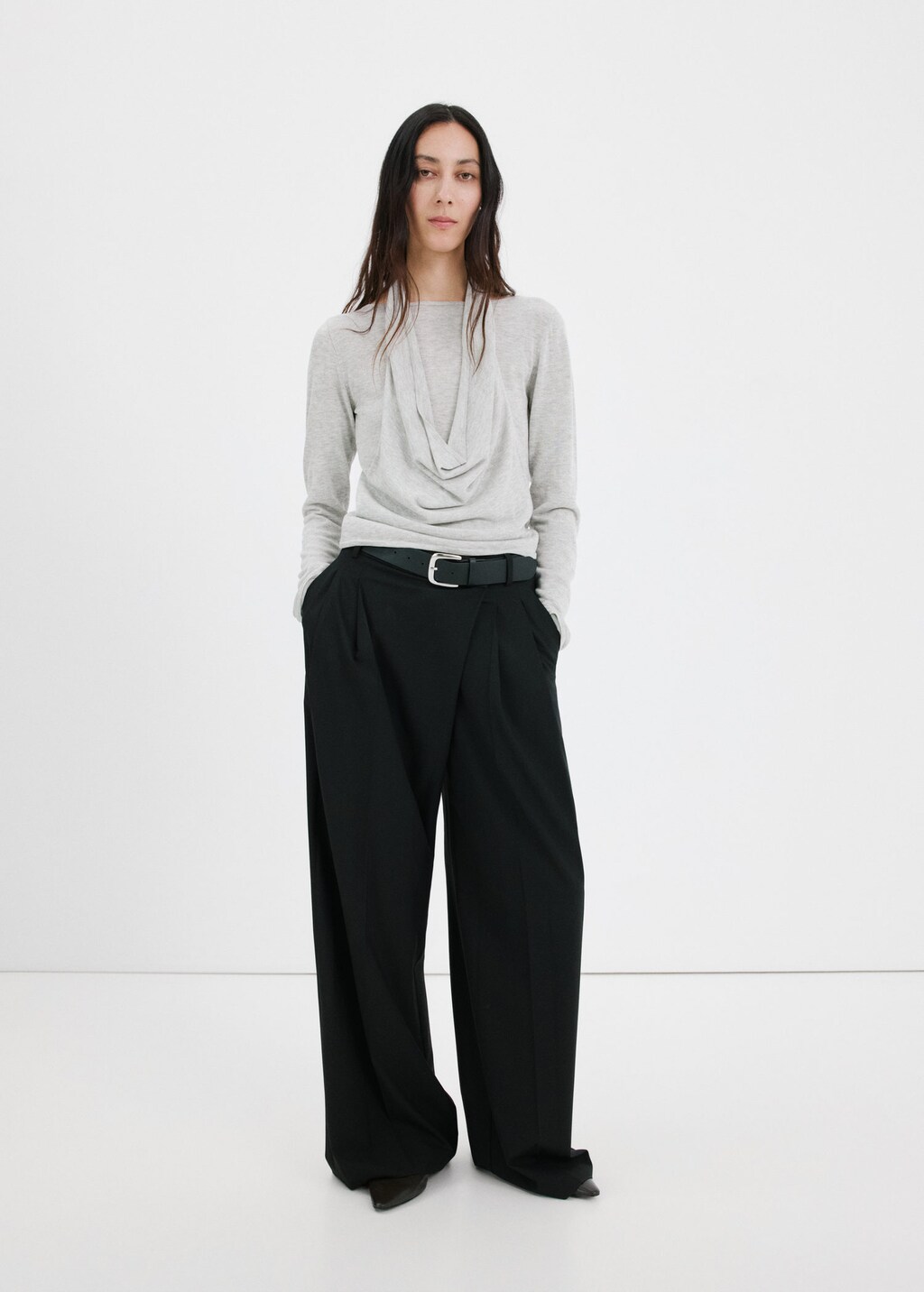 Mango Pull-over Bi-matière Gris Chiné Moyen - Femme - S -  In Gray