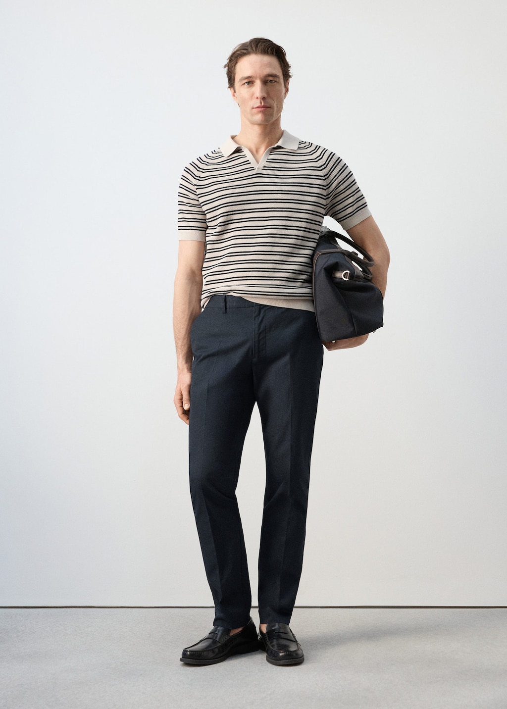 Mango 100% Cotton Slim Fit Twill Trousers Navy In Blue