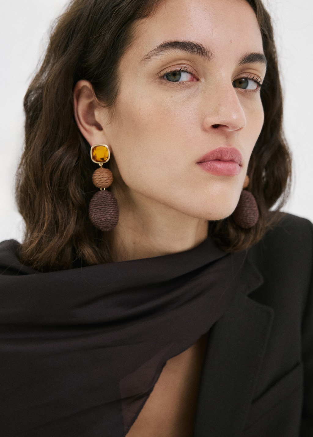 Mango Boucles D'oreilles Pendantes Fibre Naturelle Marron - Femme - Taille Unique -  In Brown