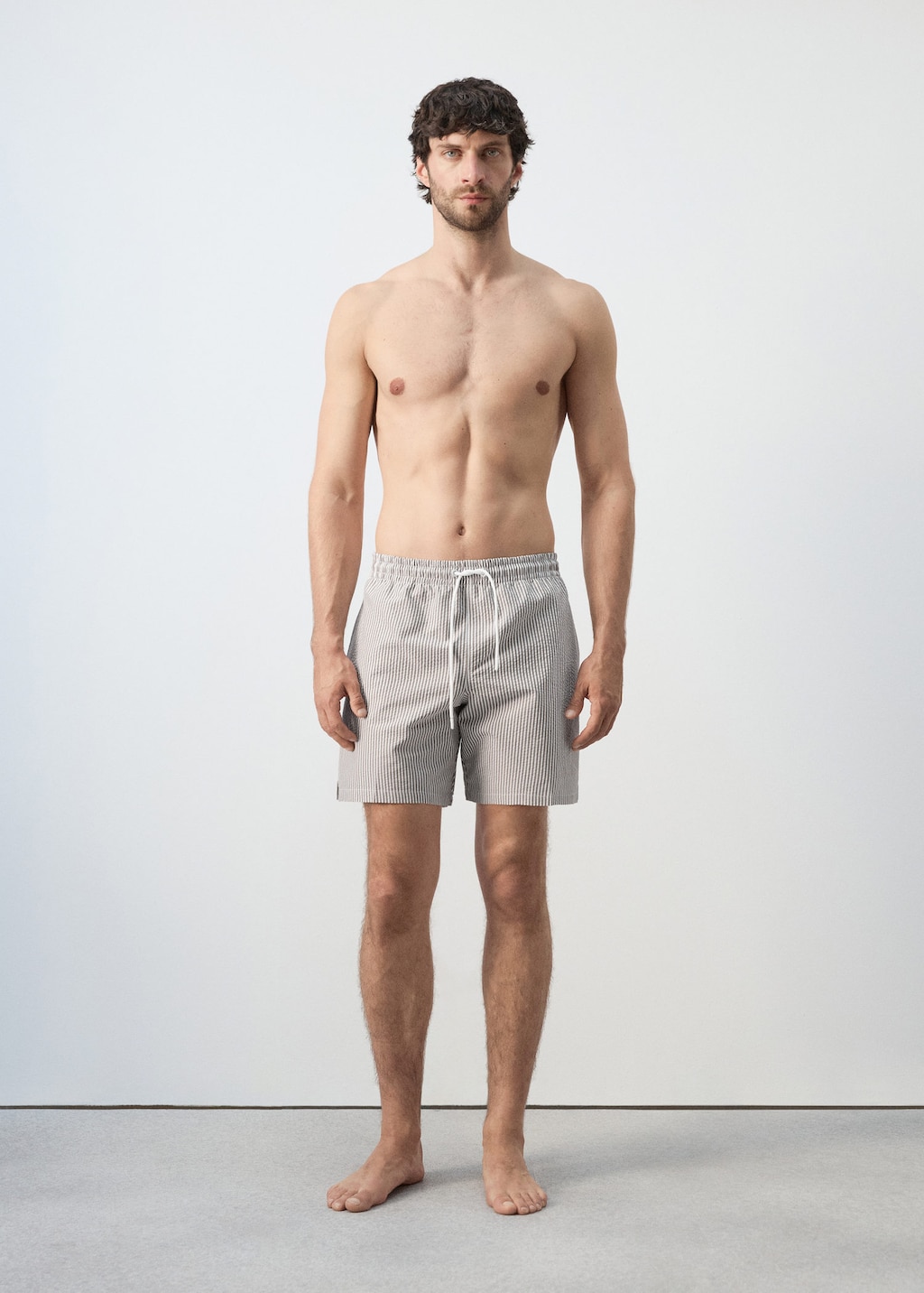 Mango Maillot De Bain Rayures Seersucker Kaki - Homme - Xl -  Man In Brown